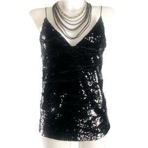 Zara TRF Collection -  Sexy Black Sparkly Sequin Camisole String Tank Top XS
